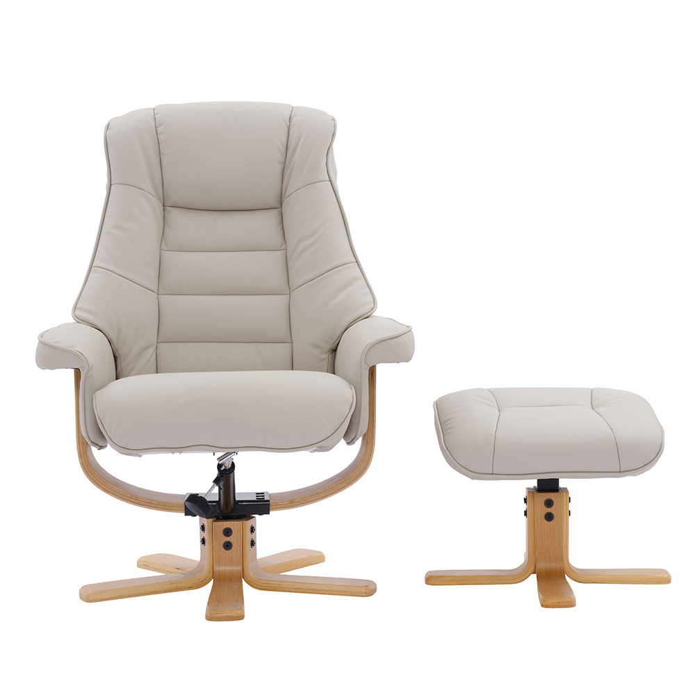Seneca Leather Recliner Chair With Stool In Mushroom And Oak