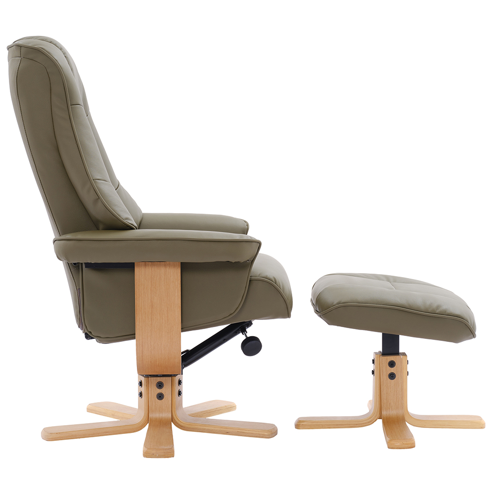 Seneca Leather Recliner Chair With Stool In Olive Green And Oak