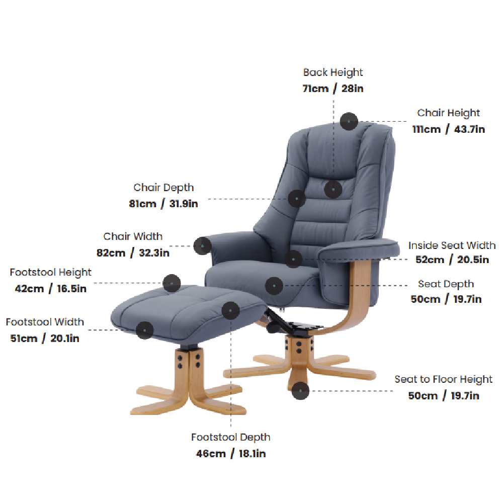 Seneca Leather Recliner Chair With Stool In Olive Green And Oak