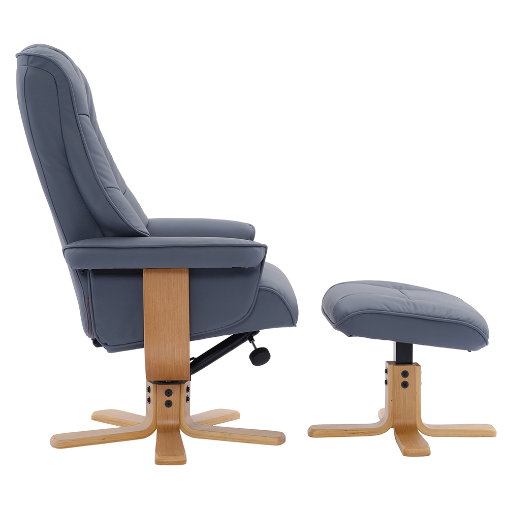 Seneca Leather Recliner Chair With Stool In Petrol Blue And Oak