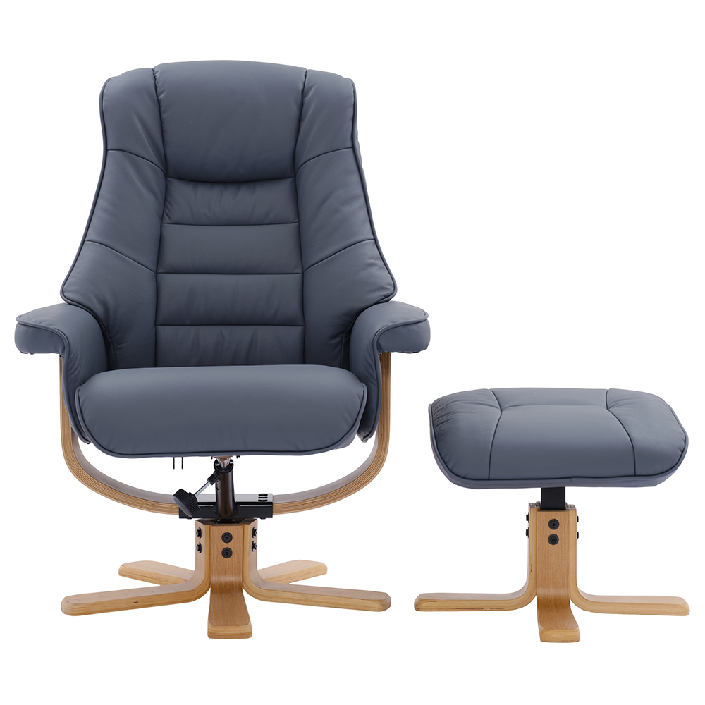 Seneca Leather Recliner Chair With Stool In Petrol Blue And Oak