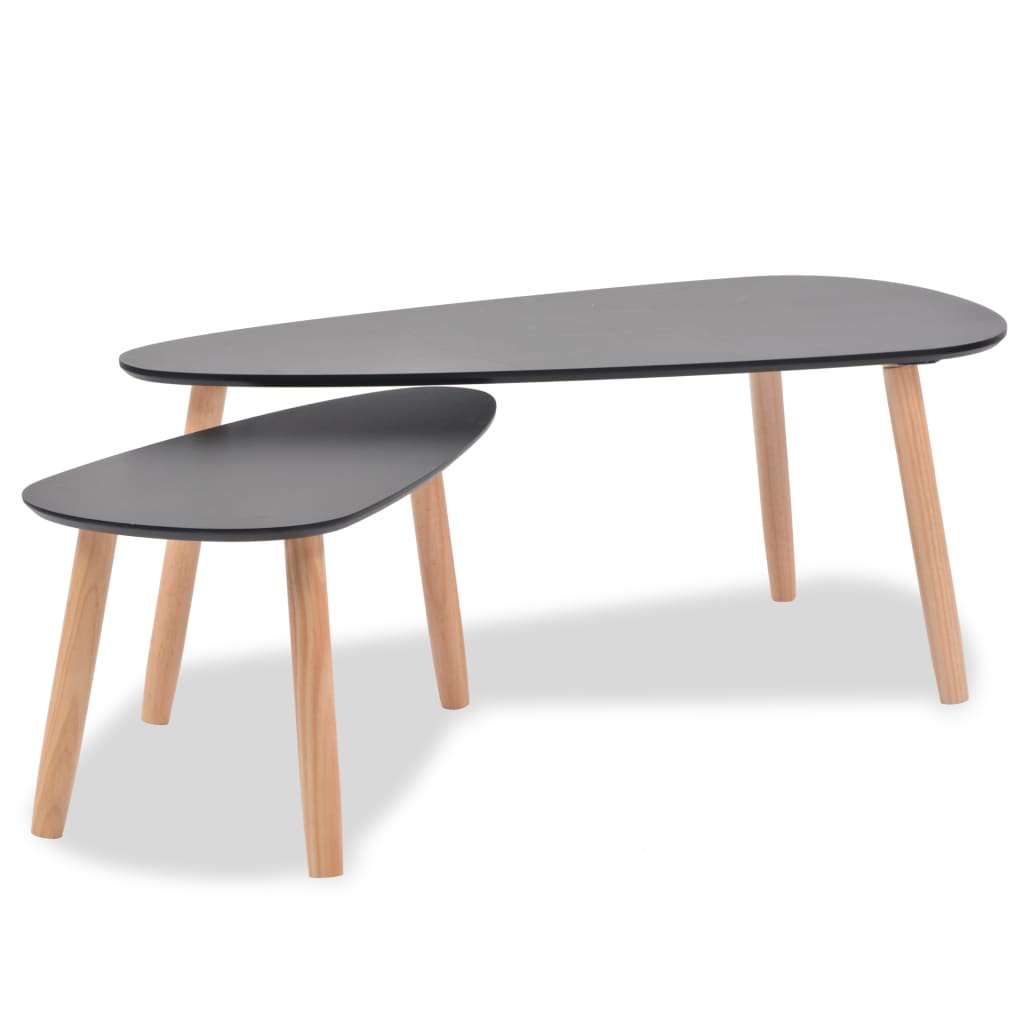 Senen Wooden Set Of 2 Coffee Tables In Black