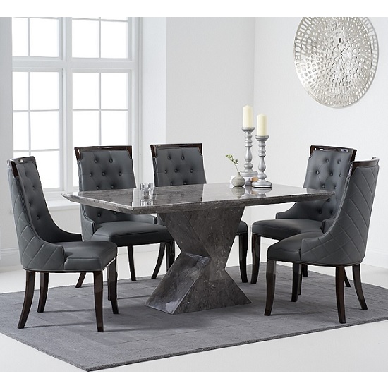View Senna marble dining table in grey and high gloss with 6 chairs
