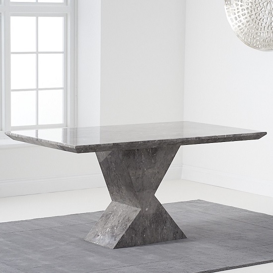 Senna Marble Dining Table Rectangular In Grey And High Gloss