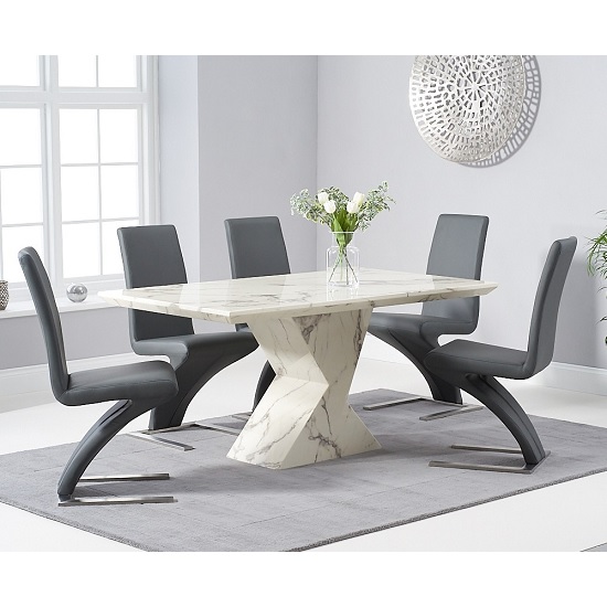 View Senna marble dining table in white and high gloss with 6 chairs
