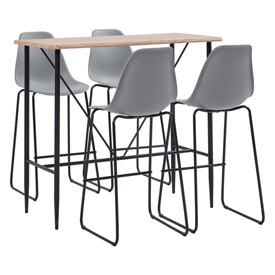 Senna Natural Wooden Bar Table With 4 Grey Plastic Chairs