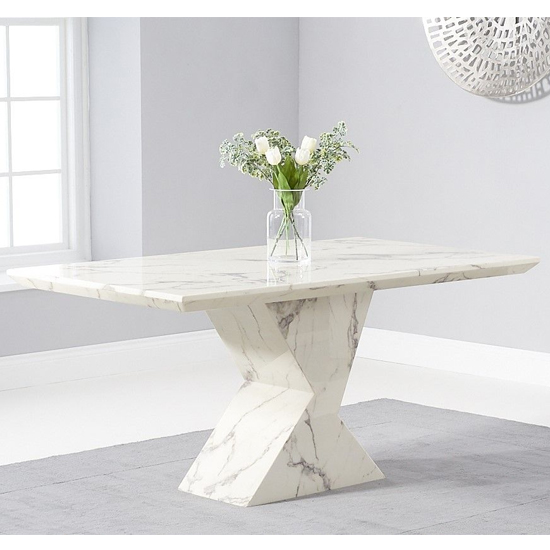 Senna Rectangular High Gloss Marble Dining Table In White