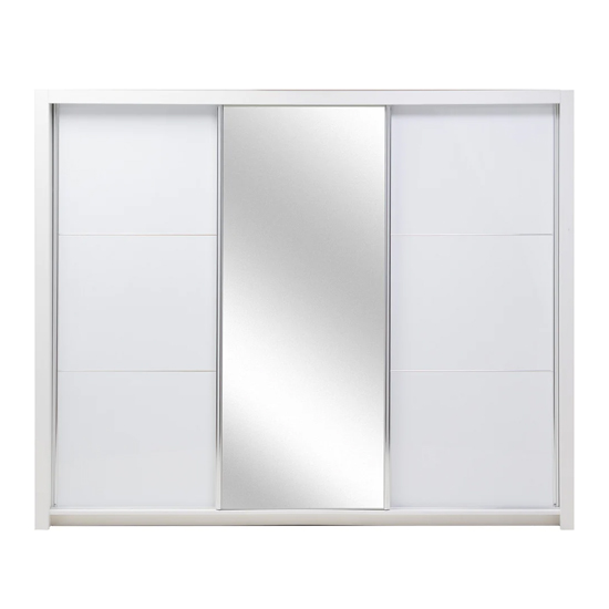 Senoia Mirrored High Gloss Wardrobe 3 Doors Wide White With LED