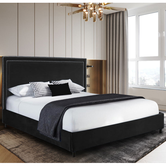 View Sensio plush velvet double bed in black