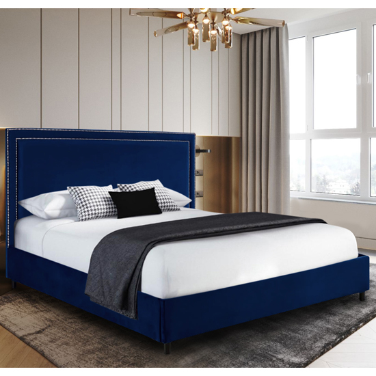 Sensio Plush Velvet Double Bed In Blue