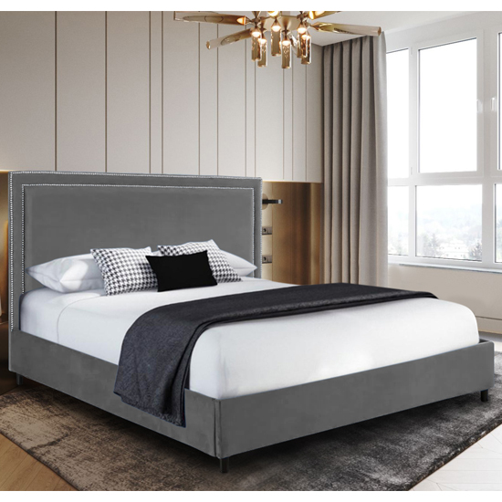 Photo of Sensio plush velvet double bed in grey