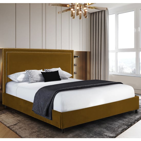 Product photograph of Sensio Plush Velvet Double Bed In Mustard from Furniture in Fashion