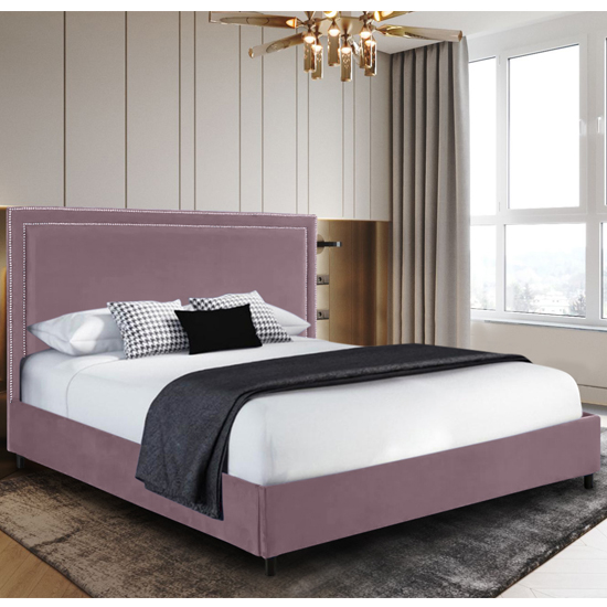 Sensio Plush Velvet Double Bed In Pink