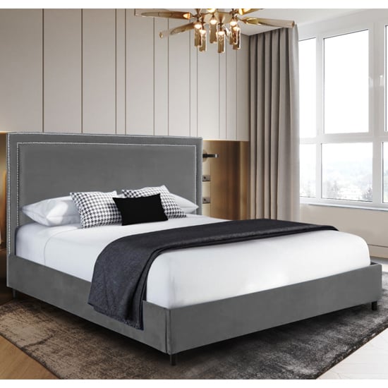 Sensio Plush Velvet King Size Bed In Grey