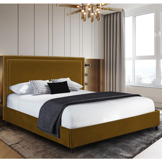Sensio Plush Velvet King Size Bed In Mustard Furniture in Fashion