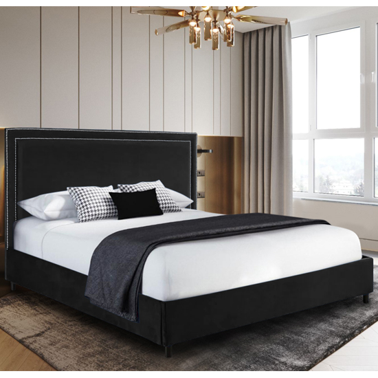 Product photograph of Sensio Plush Velvet Small Double Bed In Black from Furniture in Fashion