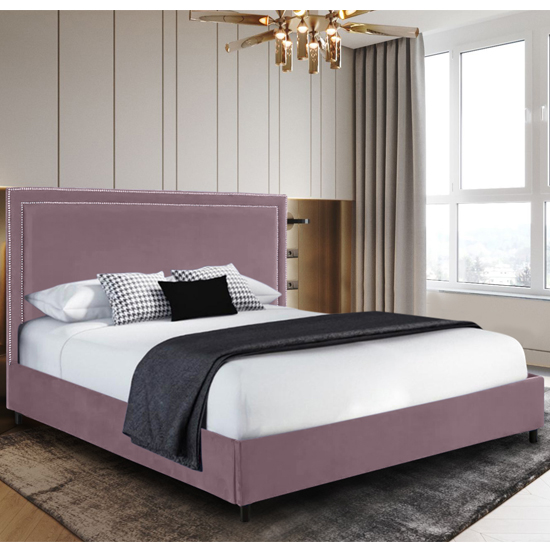 Sensio Plush Velvet Super King Size Bed In Pink Furniture in Fashion