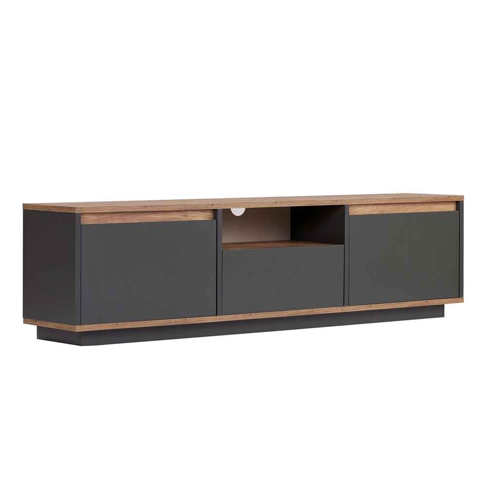 Sentinel Wooden TV Stand with 3 Doors in Anthracite and Atlantic Pine