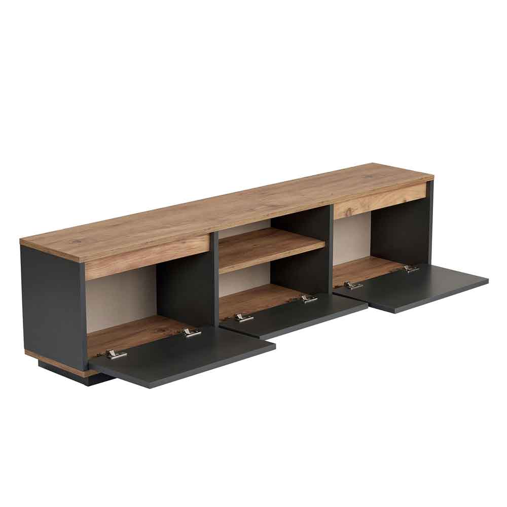 Sentinel Wooden TV Stand with 3 Doors in Anthracite and Atlantic Pine