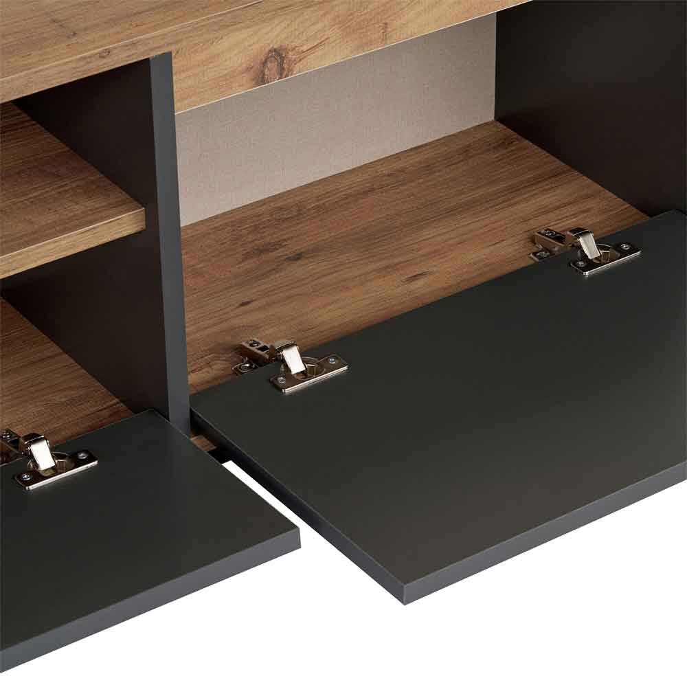 Sentinel Wooden TV Stand with 3 Doors in Anthracite and Atlantic Pine