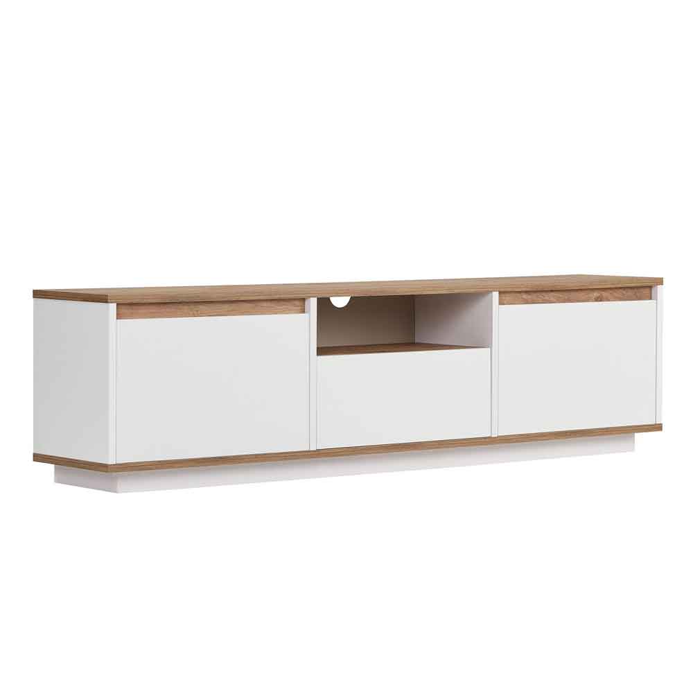 Sentinel Wooden TV Stand with 3 Doors in White and Atlantic Pine