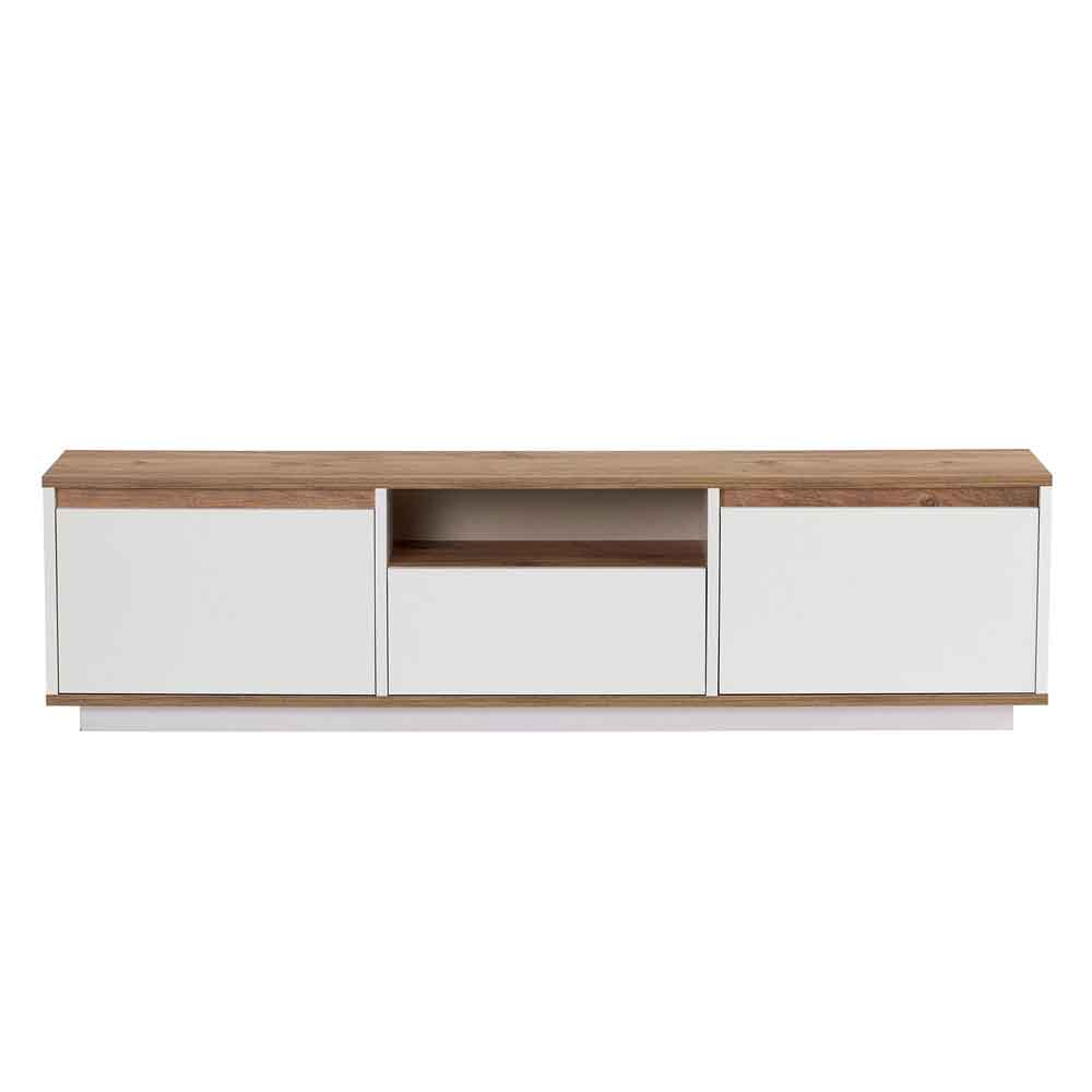 Sentinel Wooden TV Stand with 3 Doors in White and Atlantic Pine