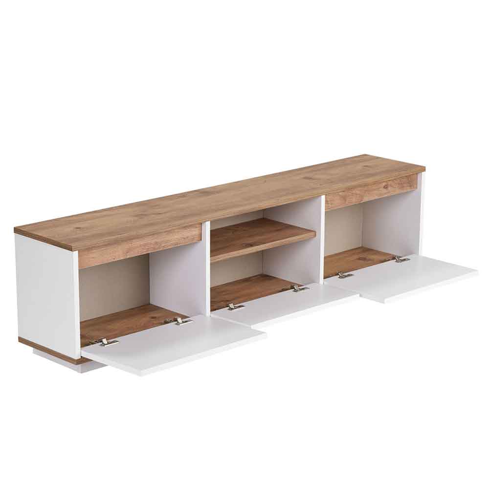 Sentinel Wooden TV Stand with 3 Doors in White and Atlantic Pine