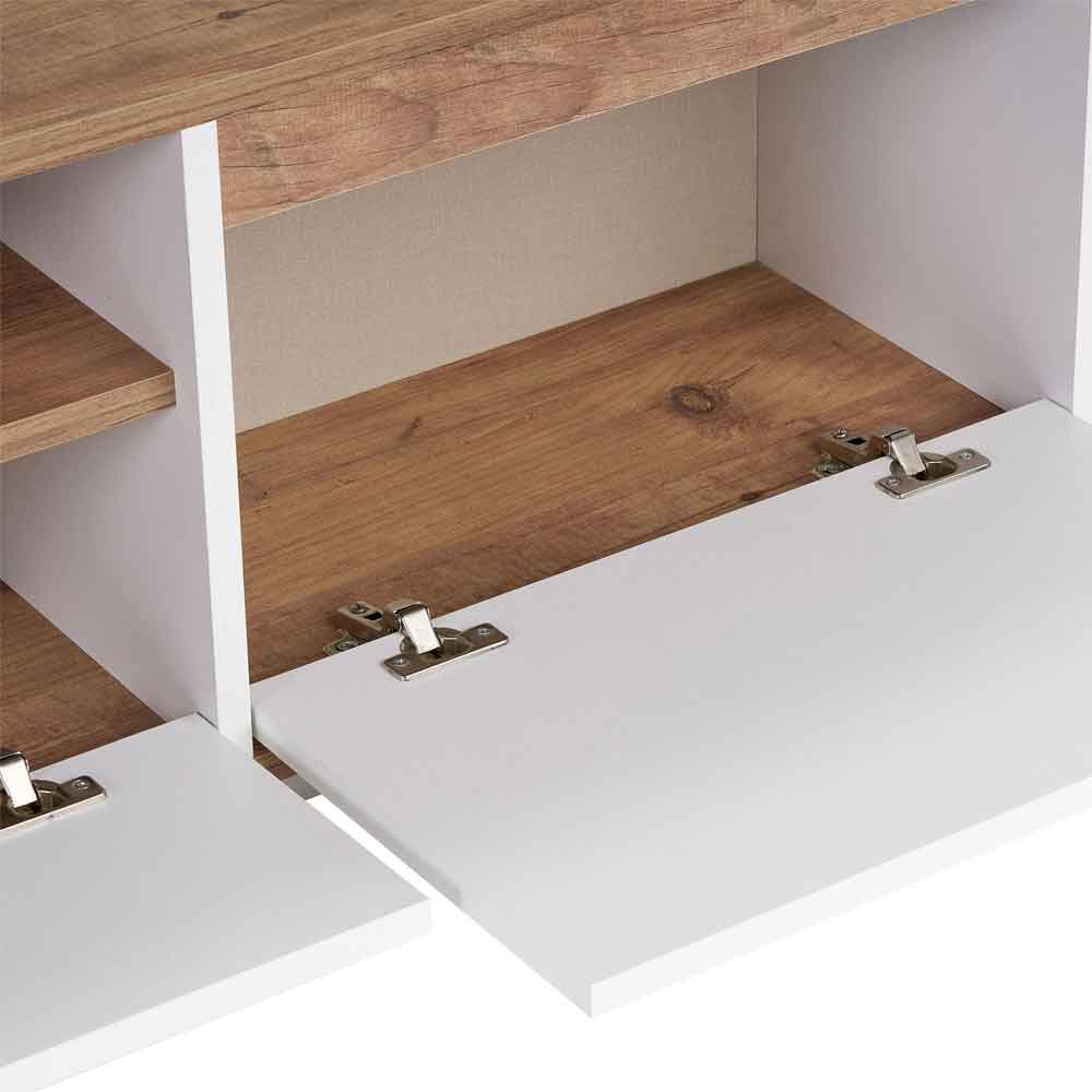 Sentinel Wooden TV Stand with 3 Doors in White and Atlantic Pine