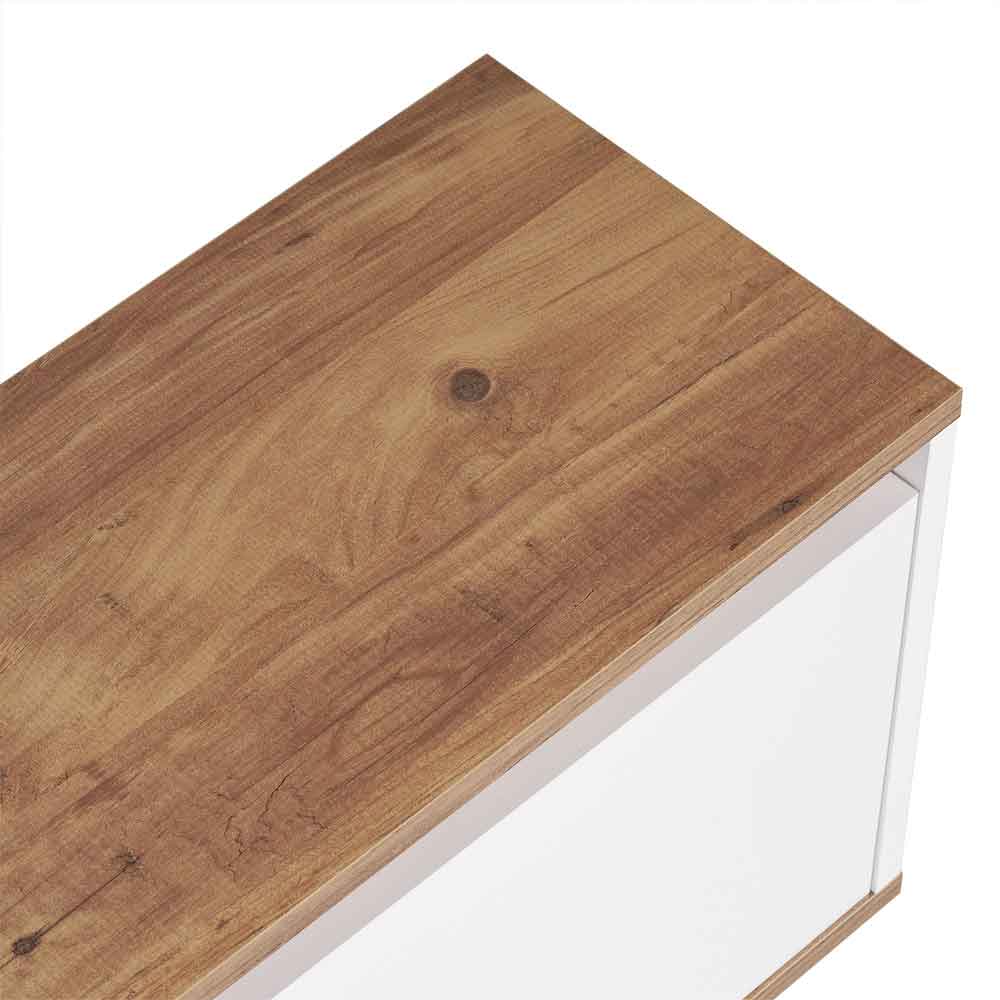 Sentinel Wooden TV Stand with 3 Doors in White and Atlantic Pine