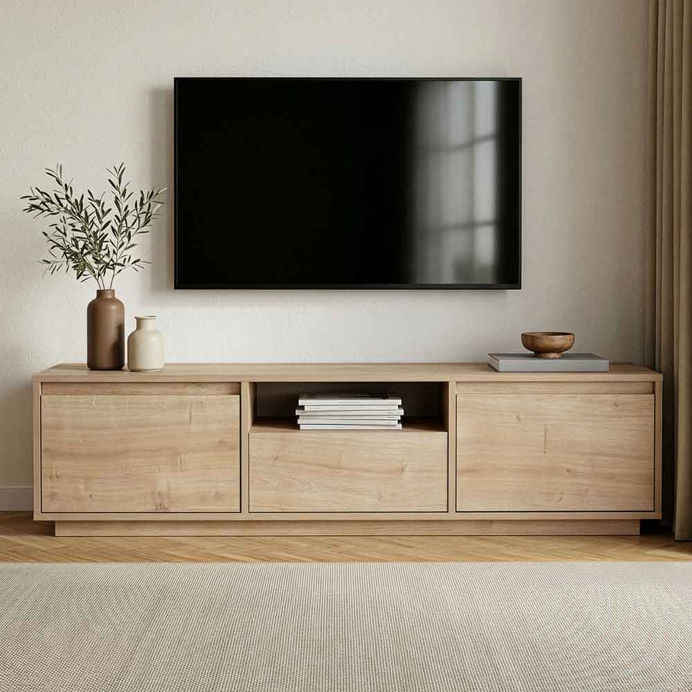 Sentinel Wooden TV Stand with 3 Doors in Sapphire Oak