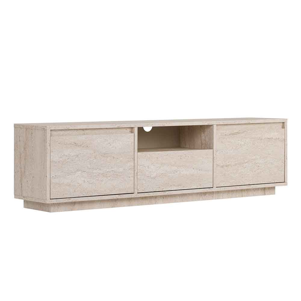 Sentinel Wooden TV Stand with 3 Doors in Travertine Marble Effect