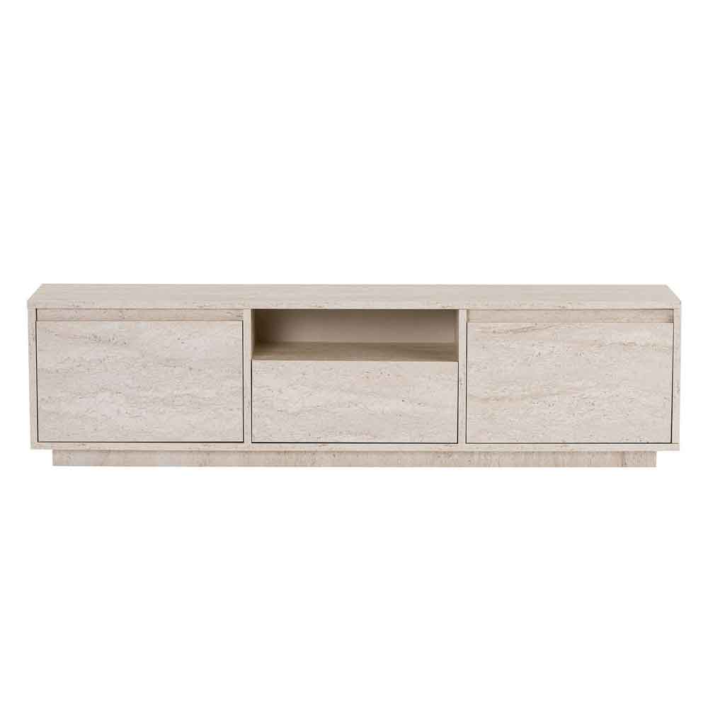 Sentinel Wooden TV Stand with 3 Doors in Travertine Marble Effect