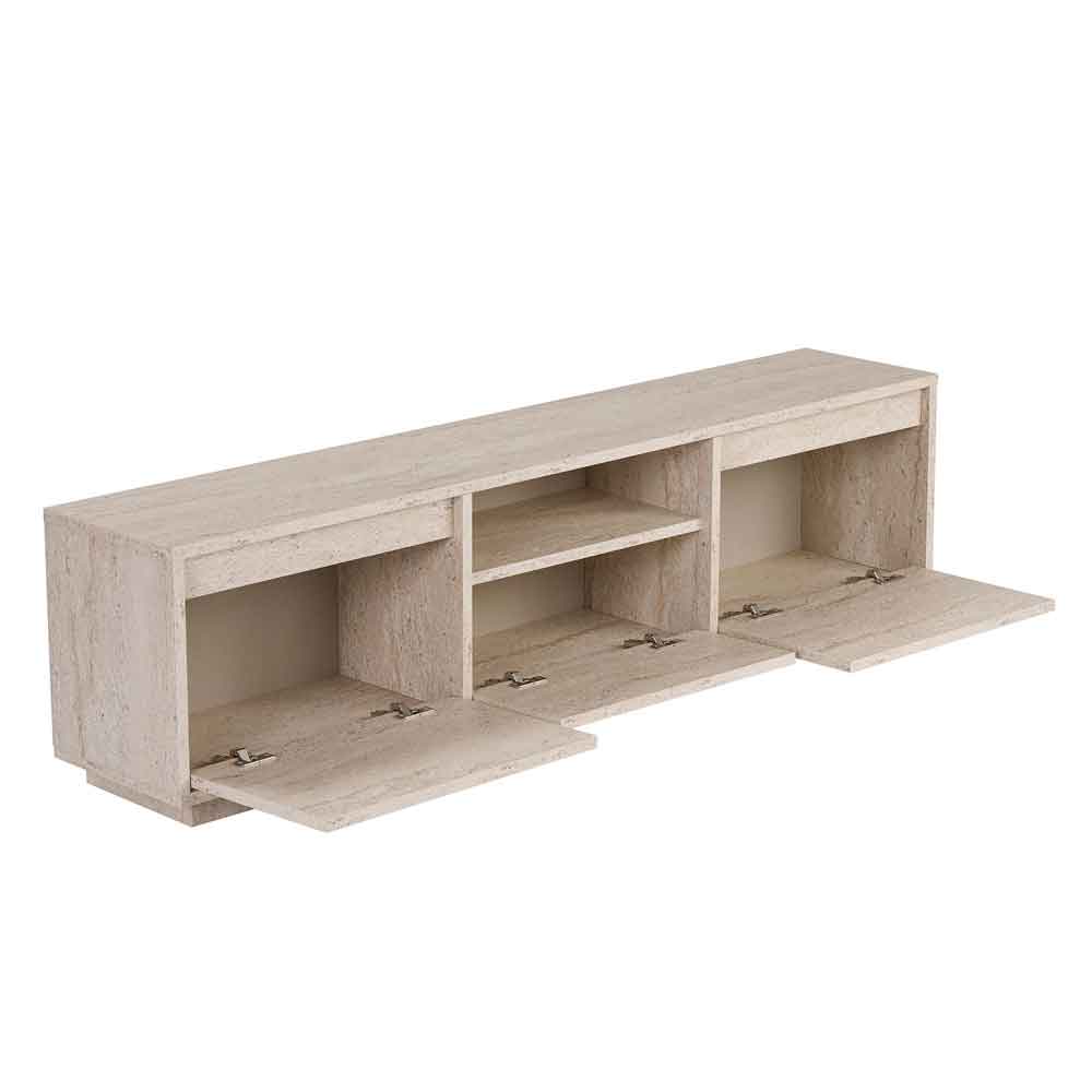 Sentinel Wooden TV Stand with 3 Doors in Travertine Marble Effect