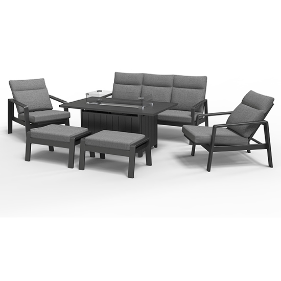 Sentra Outdoor Lounge Dining Set With Firepit Table In Grey Furniture