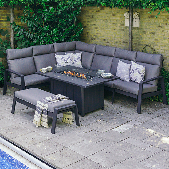 Sentra Outdoor Modular Dining Set With Firepit Table In Grey ...
