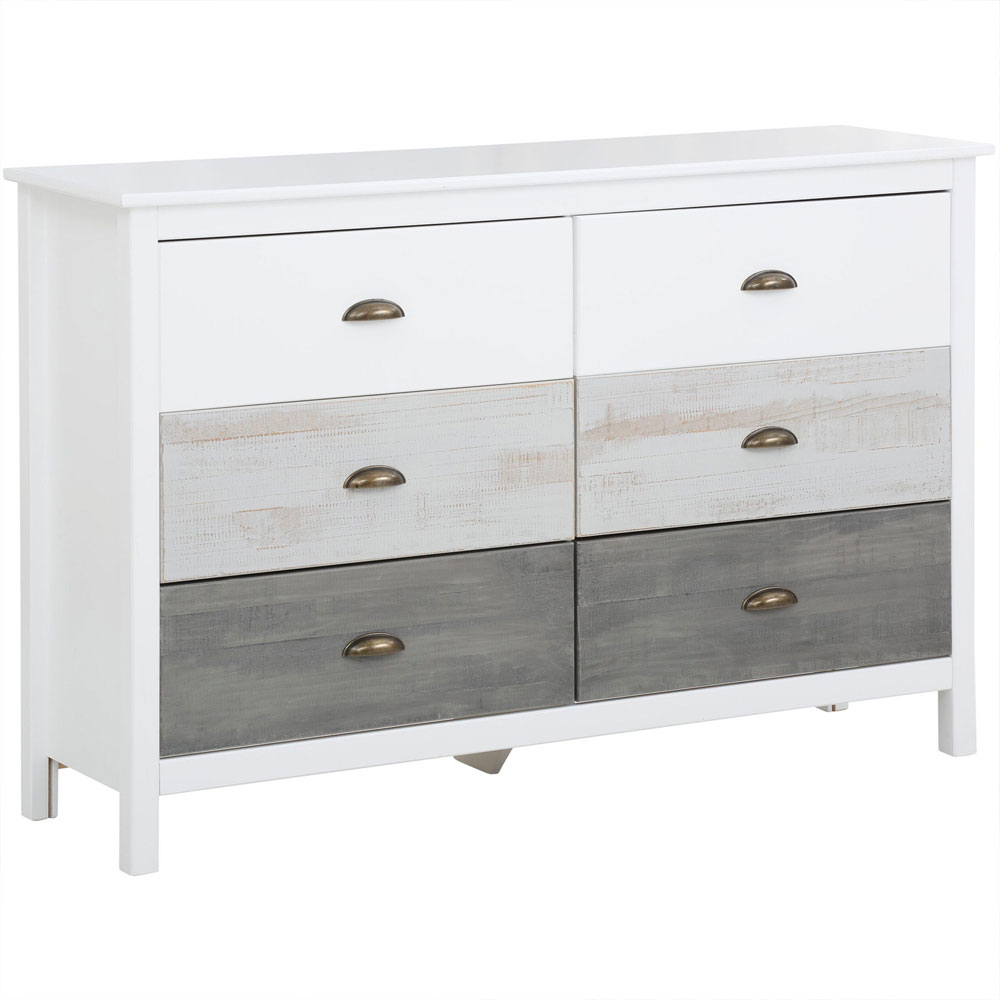 Senvora Wooden Chest Of 6 Drawers in White and Multicolour