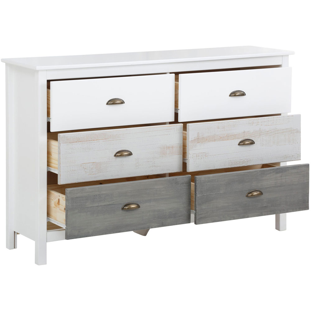 Senvora Wooden Chest Of 6 Drawers in White and Multicolour