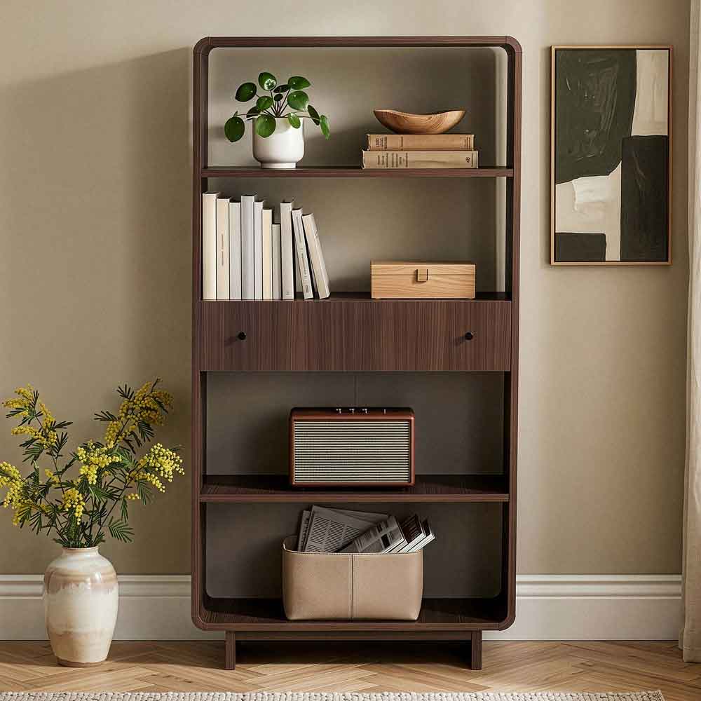 Senza Wooden Display Cabinet with 1 Drawer in Milano Walnut
