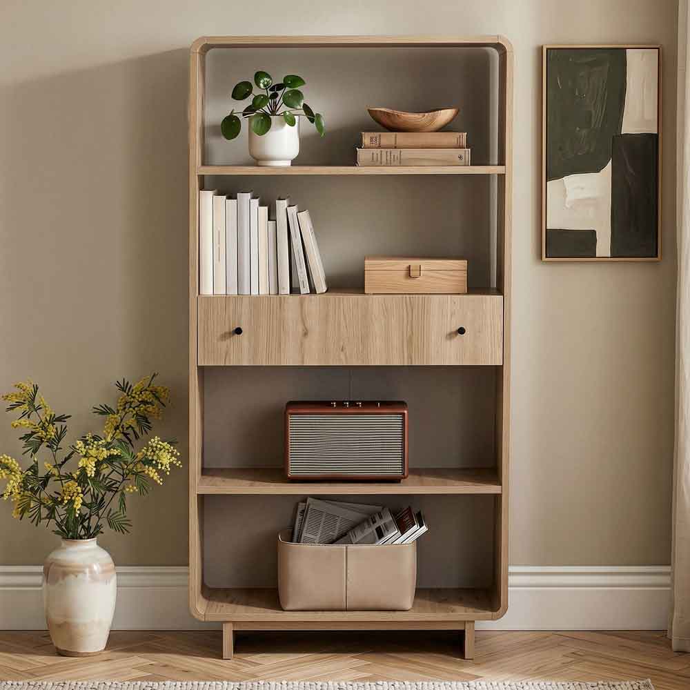 Senza Wooden Display Cabinet with 1 Drawer in Sepet Oak