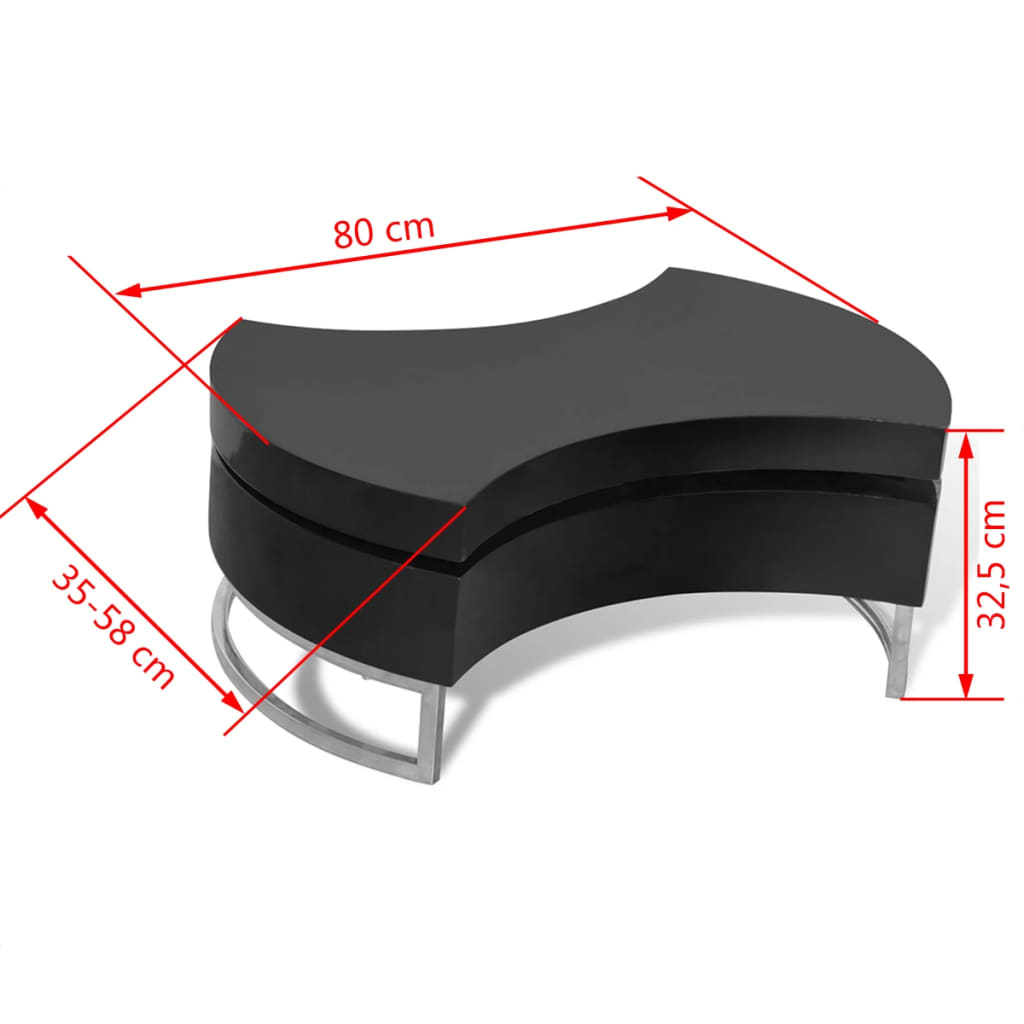 Seok High Gloss Adjustable Shape Coffee Table In Black