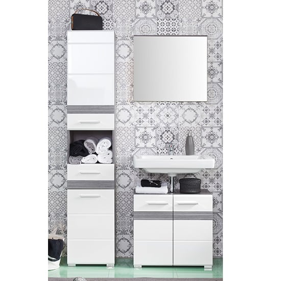Seon Bathroom Funiture Set 2 In Gloss White And Smoky Silver_1