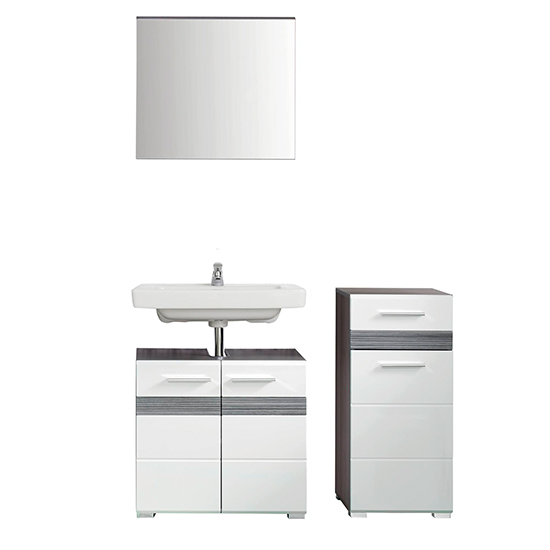 Seon Bathroom Funiture Set 3 In Gloss White And Smoky Silver_2