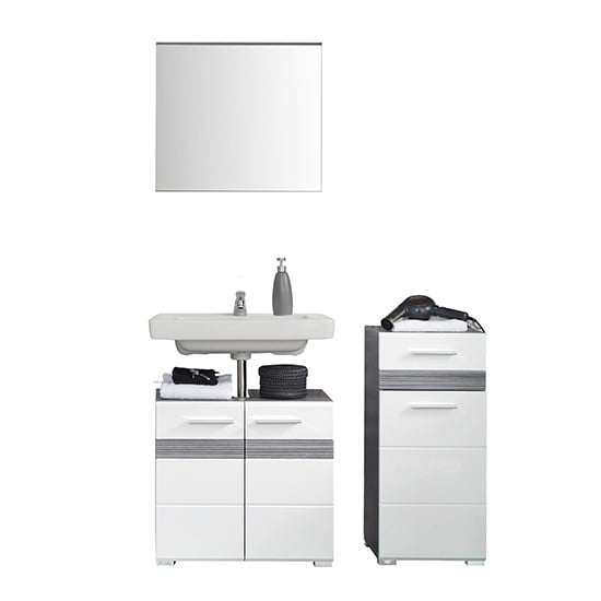 Seon Bathroom Funiture Set 3 In Gloss White And Smoky Silver_1