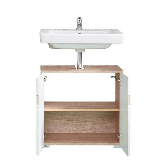 Seon Bathroom Sink Vanity Unit In Gloss White And Light Oak_2