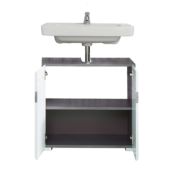 Seon Bathroom Sink Vanity Unit In Gloss White And Smoky Silver_4