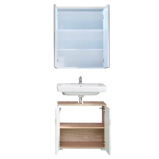 Seon LED Bathroom Funiture Set 9 In Gloss White And Light Oak_2