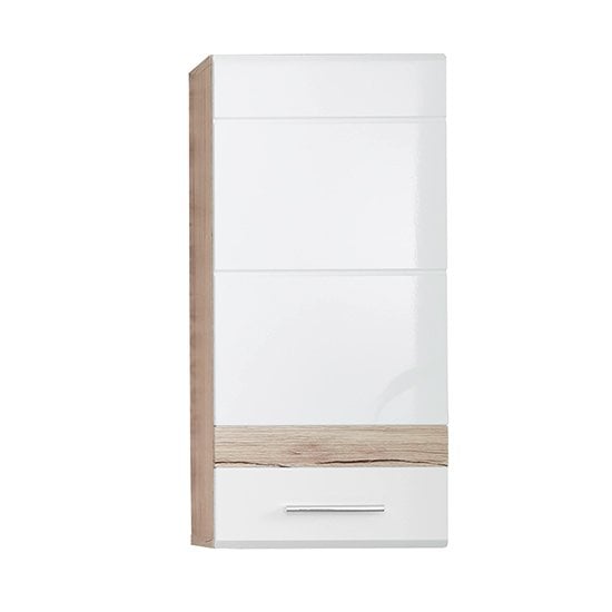 Seon Wall Bathroom Storage Cabinet In Gloss White Light Oak_1