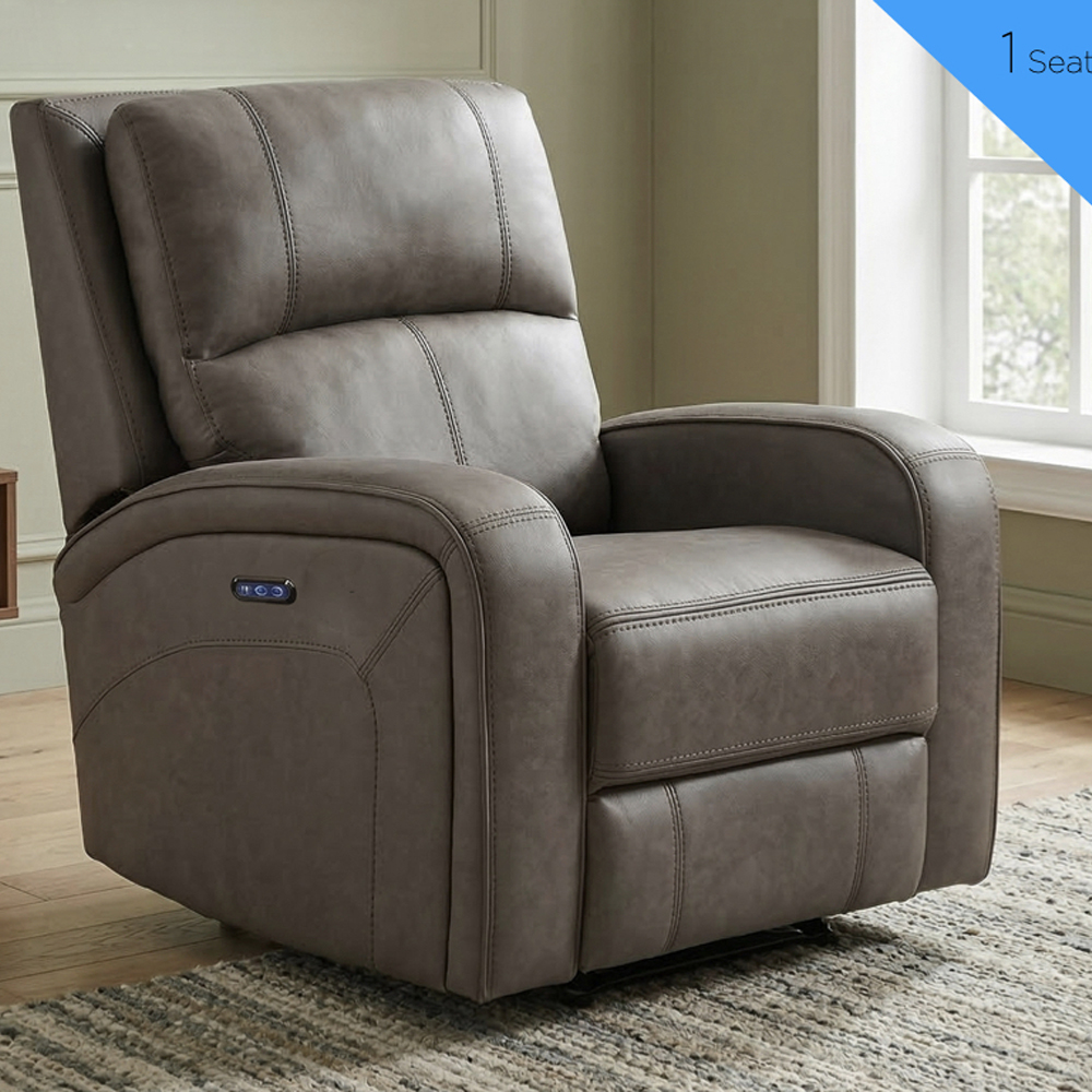 Seoul Fabric Electric Recliner 1 Seater Sofa in Taupe