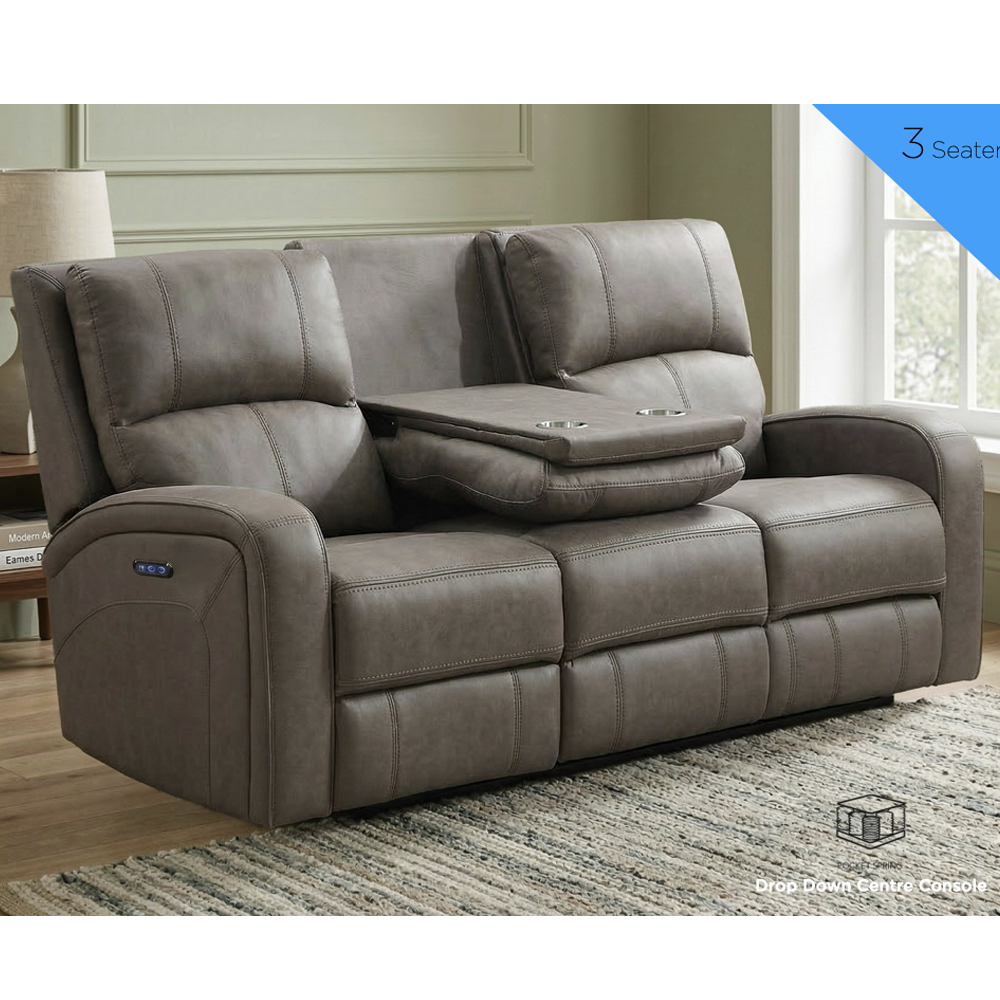 Seoul Fabric Electric Recliner 3+2 Seater Sofa Set in Taupe