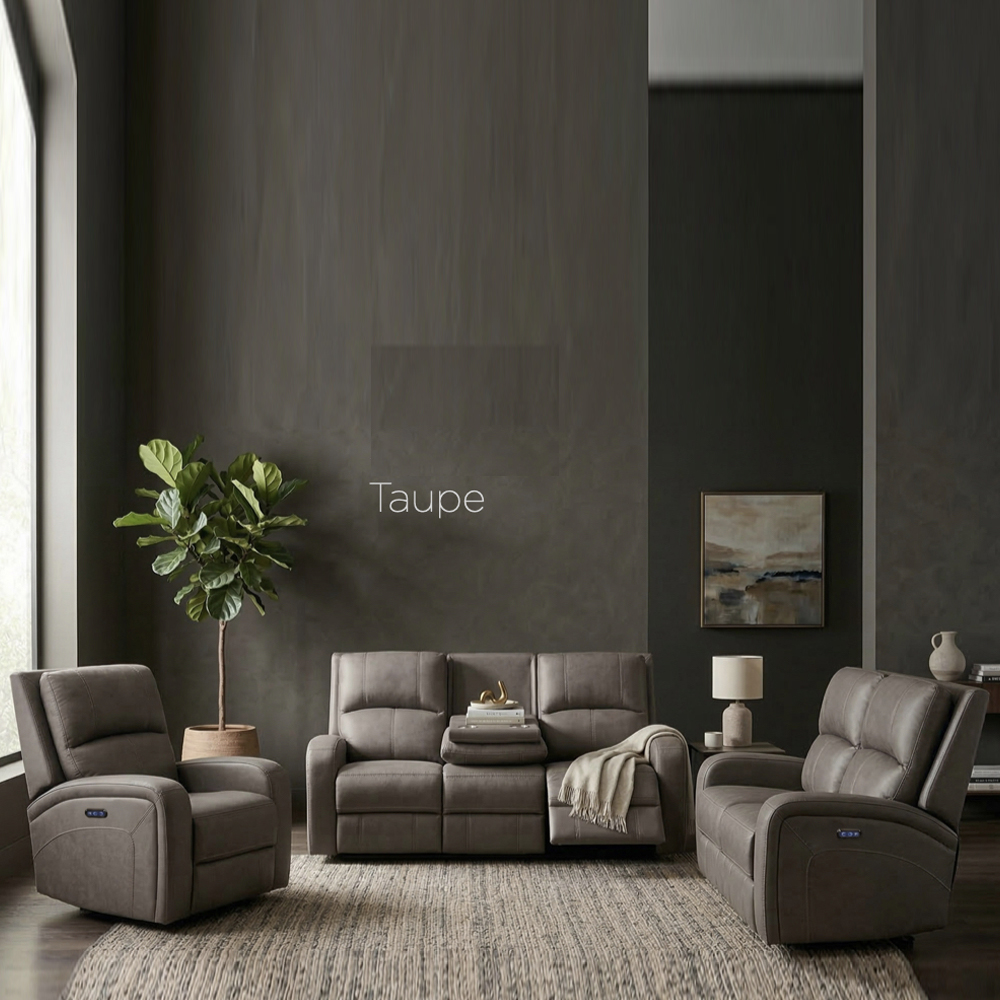 Seoul Fabric Electric Recliner Sofa Suite in Taupe